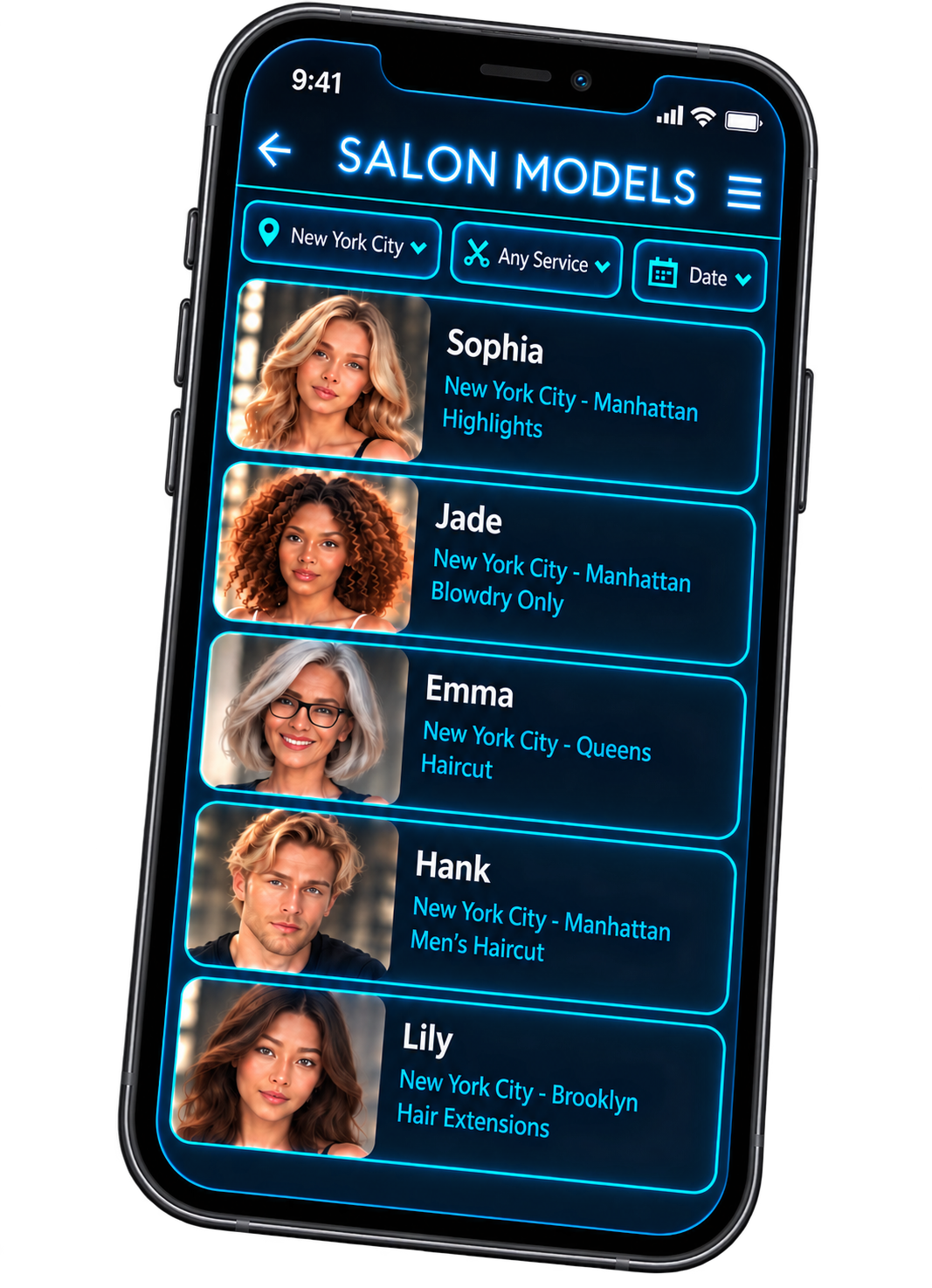 Salon Models list of models phone preview